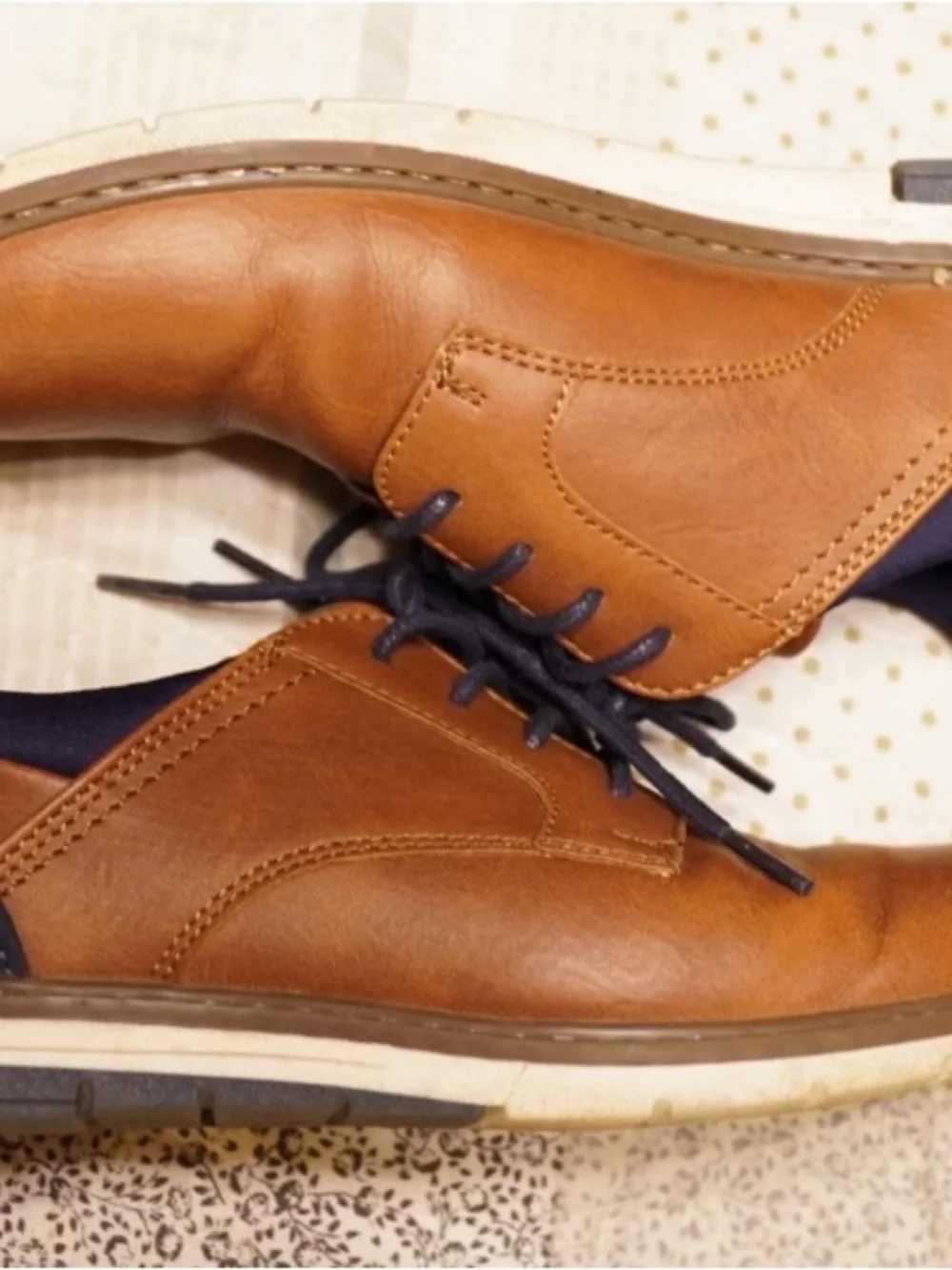Kids Tan Dress Shoes with Navy Accents